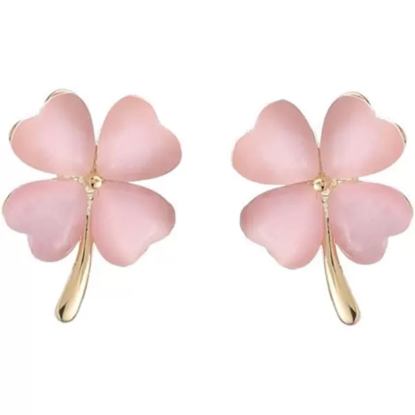 Green Cat Eyes Clover Flower Earrings for Women Girls 925 Sterling Silver Post Pin Hypoallergenic Lucky Love Heart 4 Leaf Petal Small Cute Studs Earring Dainty Gifts for Mother Sister AuntPink