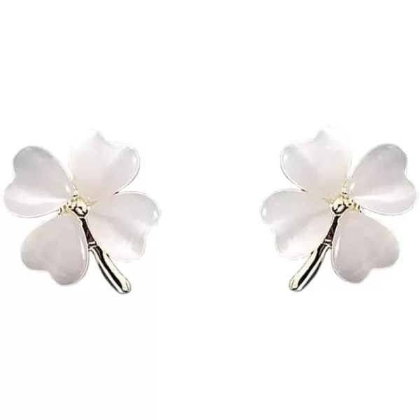 Green Cat Eyes Clover Flower Earrings for Women Girls 925 Sterling Silver Post Pin Hypoallergenic Lucky Love Heart 4 Leaf Petal Small Cute Studs Earring Dainty Gifts for Mother Sister AuntWhite