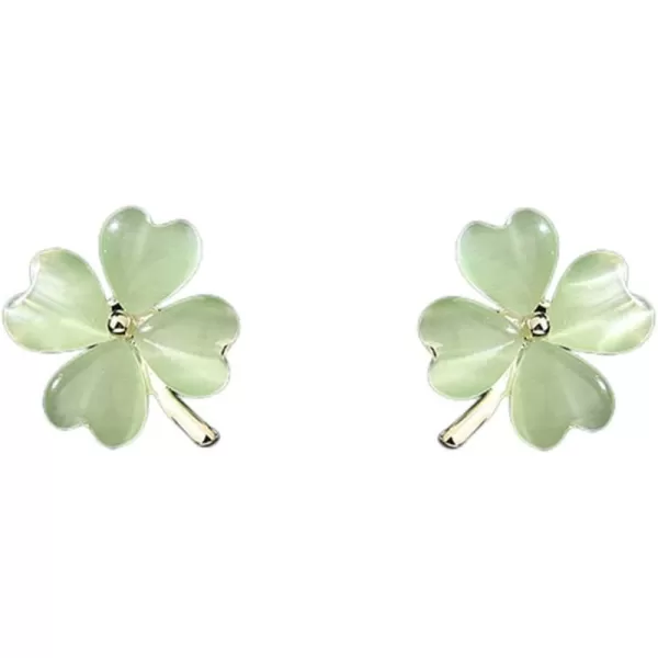 Green Cat Eyes Clover Flower Earrings for Women Girls 925 Sterling Silver Post Pin Hypoallergenic Lucky Love Heart 4 Leaf Petal Small Cute Studs Earring Dainty Gifts for Mother Sister AuntJadeGreen