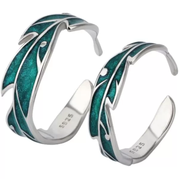 Green Leaf Couple Rings Sets for Him and Her 925 Sterling Silver Adjustable Palm Leaves Promise Engagement Statement Open Wrap Finger Tail Ring for Women Men Comfort Fit Wedding Anniversary BFF Gifts 2 PCsGreen Leaf Couple Rings Sets for Him and Her 925 Sterling Silver Adjustable Palm Leaves Promise Engagement Statement Open Wrap Finger Tail Ring for Women Men Comfort Fit Wedding Anniversary BFF Gifts 2 PCs