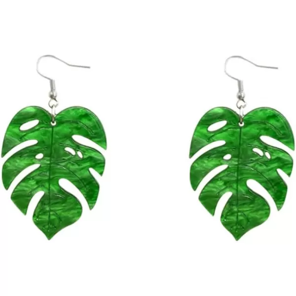 Green Palm Leaf Dangle Earrings for Women Girls Lightweight Resin Tropical Green Plant Charms Drop Fish Hook Stud Earring Fashion Cute Halloween Christmas Festival Ornament Jewelry Unique Gifts Nature LoverLeaf