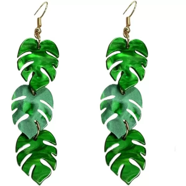 Green Palm Leaf Dangle Earrings for Women Girls Lightweight Resin Tropical Green Plant Charms Drop Fish Hook Stud Earring Fashion Cute Halloween Christmas Festival Ornament Jewelry Unique Gifts Nature LoverLeaves