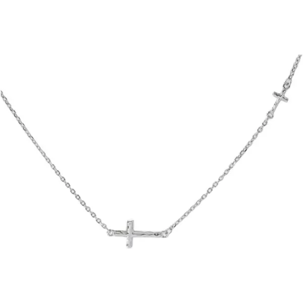 Hammered Sideways Cross Choker Pendant Necklace for Women Girls 925 Sterling Silver White Gold Plated Dainty Simple Charm Link Chain Adjustable Fashion Jewelry Gift Box 18 inchesSilver