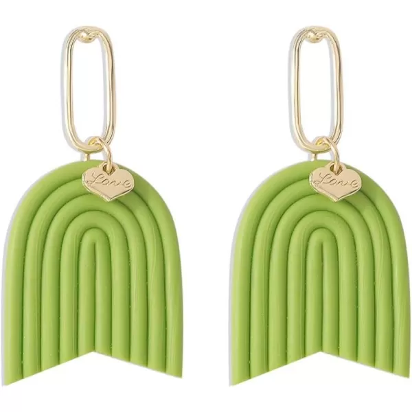 Handmade Boho Polymer Clay Dangle Earrings for Women Girls Gold Plated Love Heart Colorful Ceramic U Shape Charms Drop Dangling Stud Lightweight Hypoallergenic Retro Y2K Party JewelryVintage Green