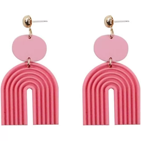 Handmade Boho Polymer Clay Dangle Earrings for Women Girls Gold Plated Love Heart Colorful Ceramic U Shape Charms Drop Dangling Stud Lightweight Hypoallergenic Retro Y2K Party JewelryPink