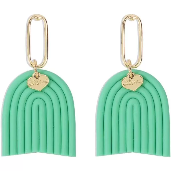 Handmade Boho Polymer Clay Dangle Earrings for Women Girls Gold Plated Love Heart Colorful Ceramic U Shape Charms Drop Dangling Stud Lightweight Hypoallergenic Retro Y2K Party JewelryGreen