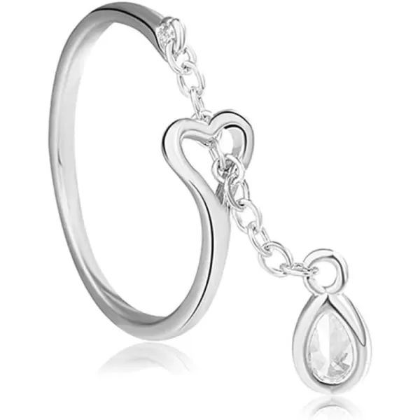 Heart Eternity Chain Statement Ring for Women Girls 925 Silver Plated Imitation Teardrop Diamond Adjustable Expandable Open Band Rings Wedding Promise Birthday Party JewelryHeart Eternity Chain Statement Ring for Women Girls 925 Silver Plated Imitation Teardrop Diamond Adjustable Expandable Open Band Rings Wedding Promise Birthday Party Jewelry