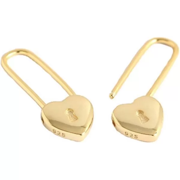 Heart Safety Pin Sterling Silver Small Hoop Earrings for Women Girls Minimalist Huggie Hoops Cute Love Lock Cartilage Drop Dangle Earring Fashion Christmas Birthday Thanksgiving Jewelry Gifts 15mmGold