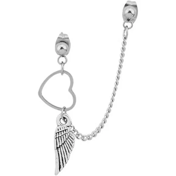 Heart Wing Tassel Chain Drop Dangle Double Piercing Ball Stud Earring for Women Girls Stainless Steel Love Angel Statement Hypoallergenic Ear Crawler Climber Vine Cartilage Tragus Studs 1 PieceHeart Wing Tassel Chain Drop Dangle Double Piercing Ball Stud Earring for Women Girls Stainless Steel Love Angel Statement Hypoallergenic Ear Crawler Climber Vine Cartilage Tragus Studs 1 Piece