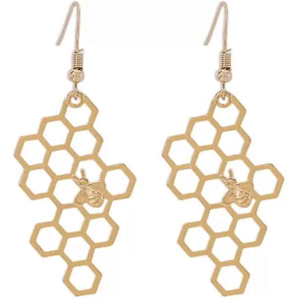 Honeycomb with Bee Dangle Earrings for Women Girls Gold Plated Hollow Enameled Bumblebee Hives Drop Fish Hook Stud Unique Lightweight Holiday Party Jewelry GiftsHoneycomb with Bee Dangle Earrings for Women Girls Gold Plated Hollow Enameled Bumblebee Hives Drop Fish Hook Stud Unique Lightweight Holiday Party Jewelry Gifts