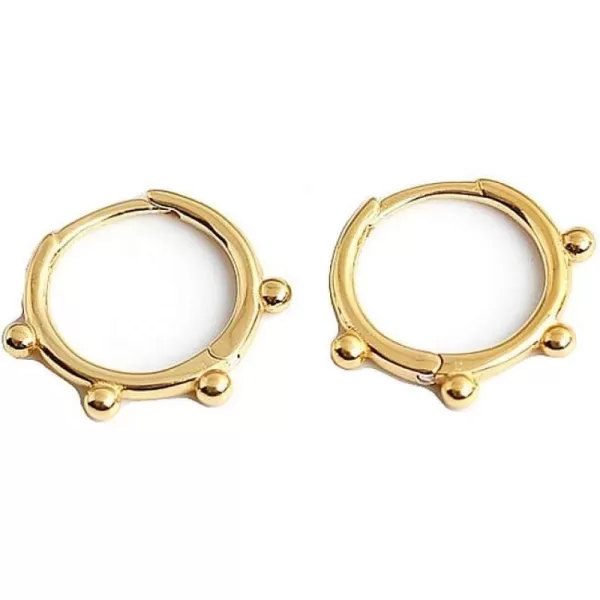 Huggie Beaded Small Sleeper Hoop Earrings for Women Girls 925 Sterling Silver Minimalist Tiny Ball Bead Stud Cuff Cartilage Helix Wrap Fashion Dainty Hypoallergenic JewelryGold