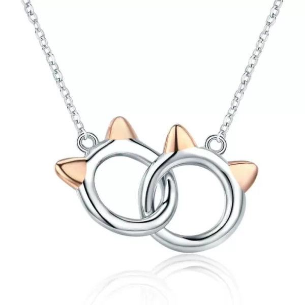 Infinity Love Heart Cat Necklace for Women Girls 925 Sterling Silver TwoTone Hollow out Mother and Daughter Kitten Ear Pendant Choker Necklace Double Interlocking Circles Jewelry Cute DelicateInfinity Love Heart Cat Necklace for Women Girls 925 Sterling Silver TwoTone Hollow out Mother and Daughter Kitten Ear Pendant Choker Necklace Double Interlocking Circles Jewelry Cute Delicate