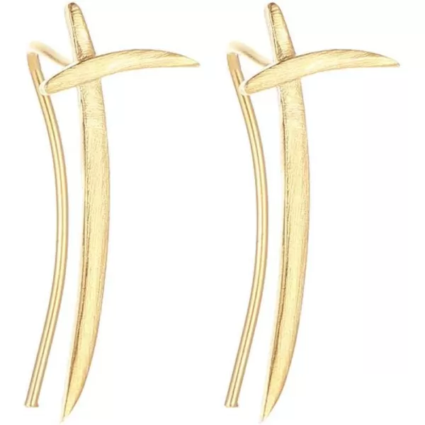 Katana Knift Simple Ear Climber Crawler Moon Cuffs Wrap Earrings for Women Girls Men 925 Sterling Silver Minimalist Long Wave Curved Bar Studs Pierced Geometric Post Vine Pin Personalized Hoops Jewelygold plated
