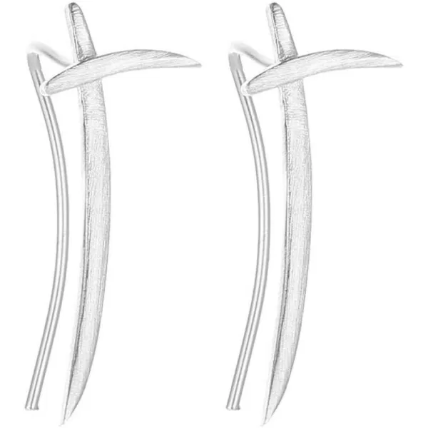 Katana Knift Simple Ear Climber Crawler Moon Cuffs Wrap Earrings for Women Girls Men 925 Sterling Silver Minimalist Long Wave Curved Bar Studs Pierced Geometric Post Vine Pin Personalized Hoops Jewelysilver