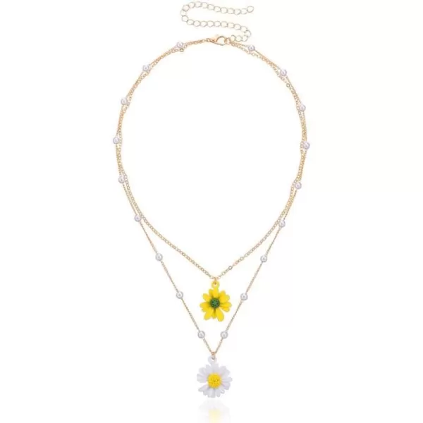 Layered Daisy Flower Pendant Necklaces for Women Girls Gold Plated Acrylic Resin White Yellow Sunflowers Shell Pearls Charms Link Choker Chains Adjustable Cute JewelryLayered Daisy Flower Pendant Necklaces for Women Girls Gold Plated Acrylic Resin White Yellow Sunflowers Shell Pearls Charms Link Choker Chains Adjustable Cute Jewelry