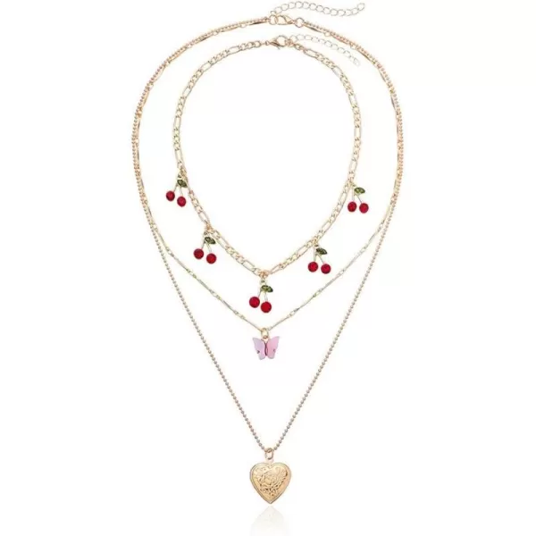 Layered Heart Locket Pendant Necklaces Set for Women Girls Cute Charms Acrylic Butterfly Enameled Cherry Fruit Link Chain Choker Necklace Retro Birthday Party Y2K Jewelry Gifts for Little Girl 2 PiecesLayered Heart Locket Pendant Necklaces Set for Women Girls Cute Charms Acrylic Butterfly Enameled Cherry Fruit Link Chain Choker Necklace Retro Birthday Party Y2K Jewelry Gifts for Little Girl 2 Pieces
