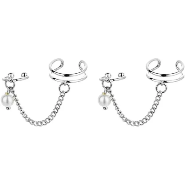 Layered Pearl Chain Ear Cuff Wrap Crawler Climber Earrings for Women Girls 925 Silver Plated Minimalist Tassel Drop Faux Pearls Dangle Cartilage Clip No Piercing EarringLayered Pearl Chain Ear Cuff Wrap Crawler Climber Earrings for Women Girls 925 Silver Plated Minimalist Tassel Drop Faux Pearls Dangle Cartilage Clip No Piercing Earring