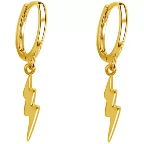 Lightning Bolt Dangle Hoop Earrings for Women Teen Girls 925 Sterling Silver with Charms Huggie Flash Dipped Drop Cartilage Clip Earrings Cute Punk Delicate Fashion Jewelry Gift Best FriendGold
