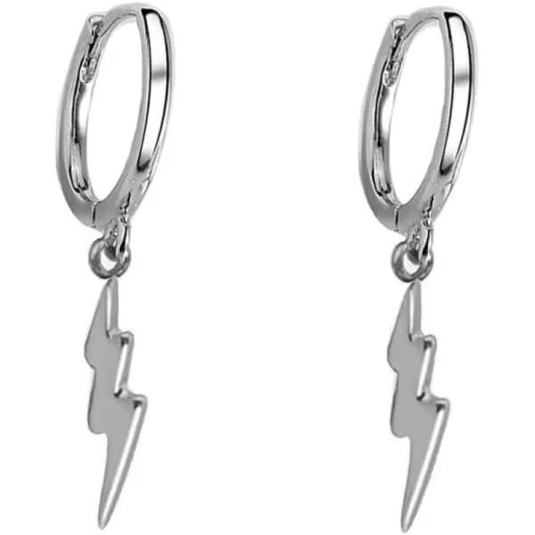Lightning Bolt Dangle Hoop Earrings for Women Teen Girls 925 Sterling Silver with Charms Huggie Flash Dipped Drop Cartilage Clip Earrings Cute Punk Delicate Fashion Jewelry Gift Best FriendSilver