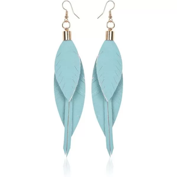 Lightweight Layered Leather Palm Leaf Earrings for Women Girls Doublesided Long Big Summer Statement Drop Dangle Hook Stud Fashion Boho Beachy Party Jewelry GiftsBlue