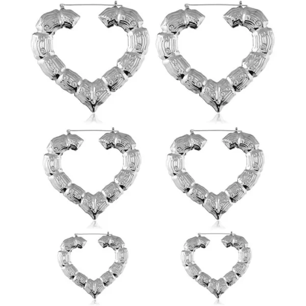 Love Heart Bamboo Big Hoop Earrings Set for Women Girls Silvery Lightweight Dangle Drop Chunky Hoops Fashion Punk Birthday Christmas Valentine Jewelry Gifts 3 PairsLove Heart Bamboo Big Hoop Earrings Set for Women Girls Silvery Lightweight Dangle Drop Chunky Hoops Fashion Punk Birthday Christmas Valentine Jewelry Gifts 3 Pairs