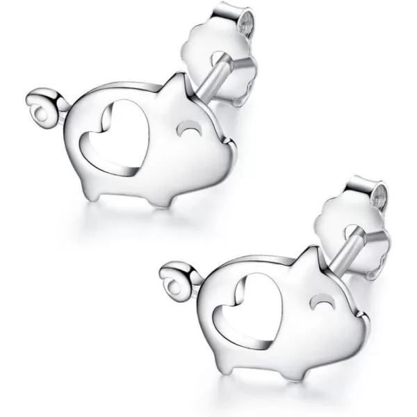 Love Heart Cute Pig Sterling Silver Studs Earrings for Women Teen Girls Sensitive Ears Tiny Lucky PostLove Heart Cute Pig Sterling Silver Studs Earrings for Women Teen Girls Sensitive Ears Tiny Lucky Post