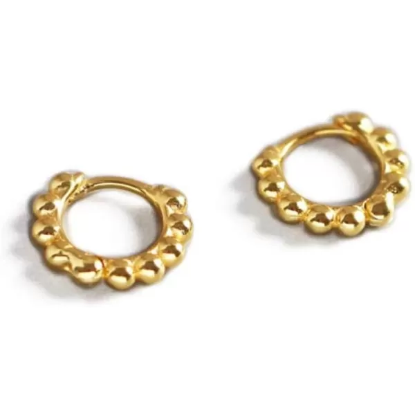 Minimalist Ball Bead Small Hoop Earrings for Women Girls S925 Sterling Silver Pierced Ear Simple Cartilage Tragus Sleeper Huggie Mini Hoops Irregular Tiny Dot Hinged Fashion Jewelry6mm gold plated