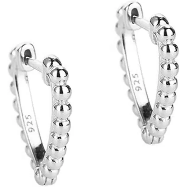 Minimalist Beaded Heart Small Hoop Earrings for Women Girls S925 Sterling Silver Huggie Love Ball Bead Hoops Cartilage Tragus Daith 20G Ear Piercing Hypoallergenic Jewelry GiftSilver