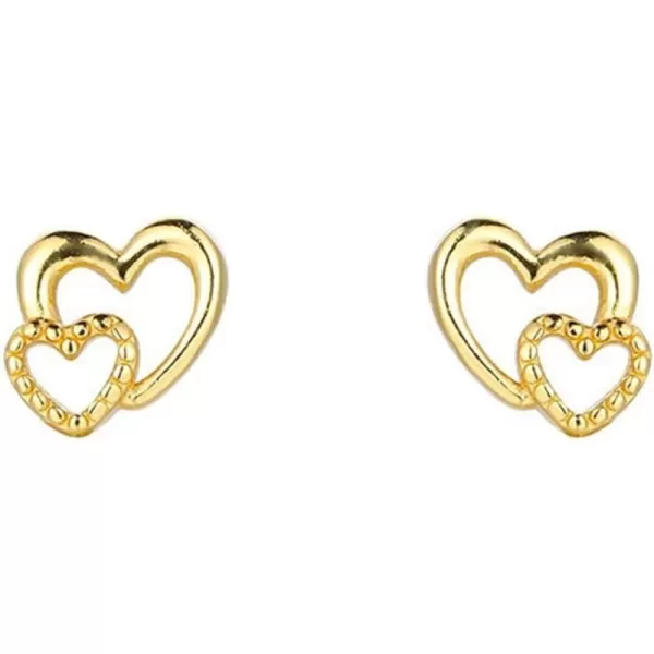 Minimalist Closer Hearts Sterling Silver Earrings for Women Girls Tiny Small Hollow Love Hearted Stud Cartilage Tragus Post Pin Hypoallergenic Pierced Ear Jewelry Birthday Holiday Valentine Gifts14K Gold Plated