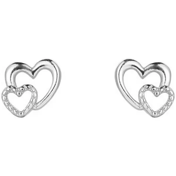Minimalist Closer Hearts Sterling Silver Earrings for Women Girls Tiny Small Hollow Love Hearted Stud Cartilage Tragus Post Pin Hypoallergenic Pierced Ear Jewelry Birthday Holiday Valentine GiftsSilver
