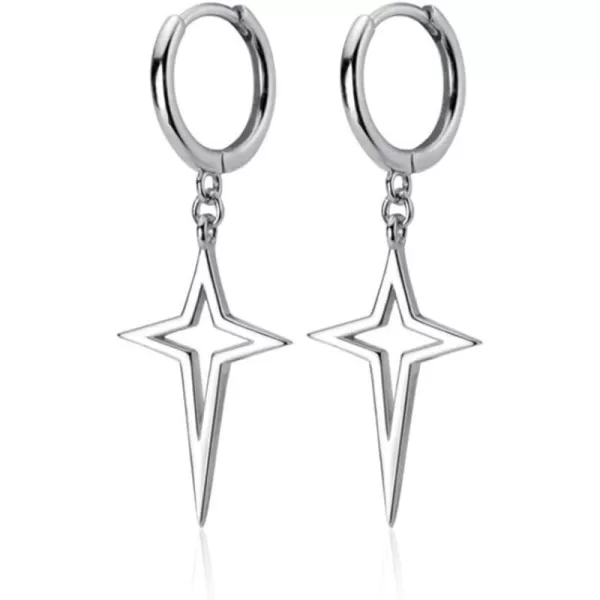 Minimalist Cross Hollow Star Dangle Drop Small Hoop Earrings for Women Girls Men 925 Sterling Silver Charms Huggie Constellation Tiny Star Cartilage Studs Earring Pierced Ear Filigree Crucifix Jewelrysilver