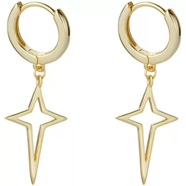 Minimalist Cross Hollow Star Dangle Drop Small Hoop Earrings for Women Girls Men 925 Sterling Silver Charms Huggie Constellation Tiny Star Cartilage Studs Earring Pierced Ear Filigree Crucifix Jewelrygold plated