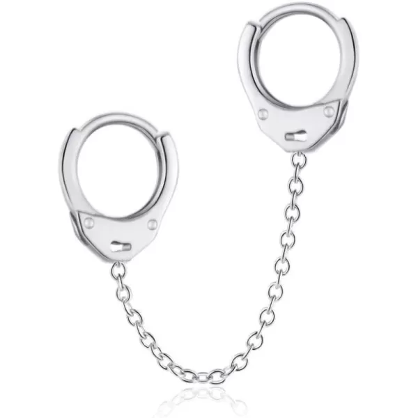 Minimalist Double Hoop Earrings for Women Girls Men Sterling Silver Pair Small Hoops Dangle Chain Drop Dangle Cartilage Second Hole Fashion Personalized Punk Jewelry 1 PieceSilver