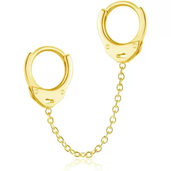 Minimalist Double Hoop Earrings for Women Girls Men Sterling Silver Pair Small Hoops Dangle Chain Drop Dangle Cartilage Second Hole Fashion Personalized Punk Jewelry 1 PieceGold