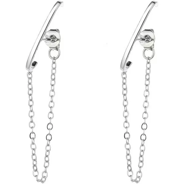 Minimalist Suspension Hoop Ear Cuff Chain Dangle Drop Earrings for Women Girls 925 Silver Plated C Shaped Huggie Hoops Long Tassel Dangling Layered Curved Bar Stud Hypoallergenic EarringTassel Drop