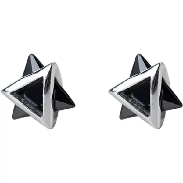 Minimalist Triangle CZ Stud Earrings for Women Girls S925 Sterling Silver Tiny Small Cute Geometrical David Star Sparkling Cubic Zirconia Hypoallergenic Pierced Ear Studs Tragus PostBlack Crystal