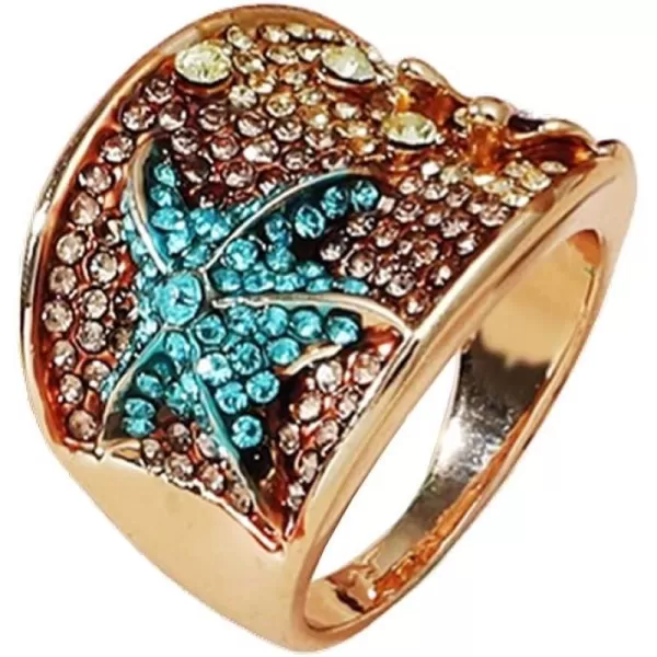 Ocean Starfish Statement Ring for Women Girls Wide Gold Vintage Blue Purple Crystal CZ Band Cocktail Party Rings Big Chunky Antique Exaggerated Jewelry Dainty GiftOcean Starfish Statement Ring for Women Girls Wide Gold Vintage Blue Purple Crystal CZ Band Cocktail Party Rings Big Chunky Antique Exaggerated Jewelry Dainty Gift