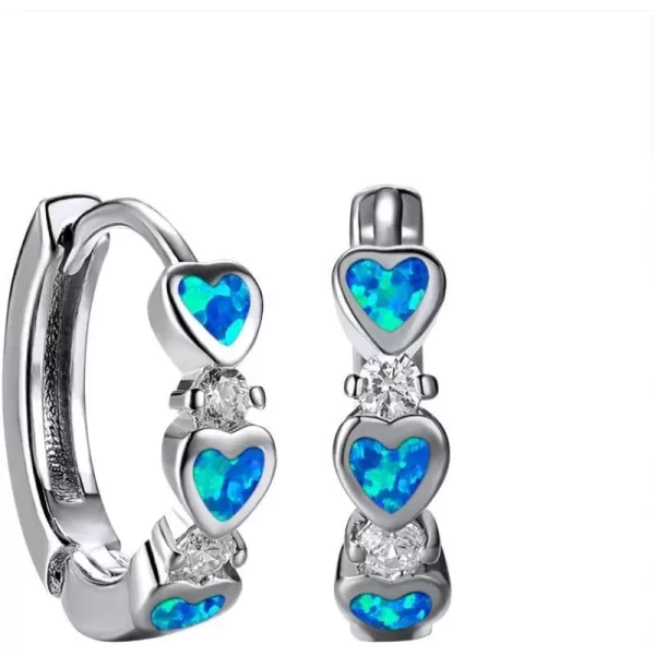 Opal Love Heart Hoop Earrings for Women Girls Teens 14K Rose Gold Plated Cubic Zirconia Huggie Small Hoops Cartilage Hypoallergenic NickelFree Dainty Birthday Anniversary Jewelry GiftsSilver Blue