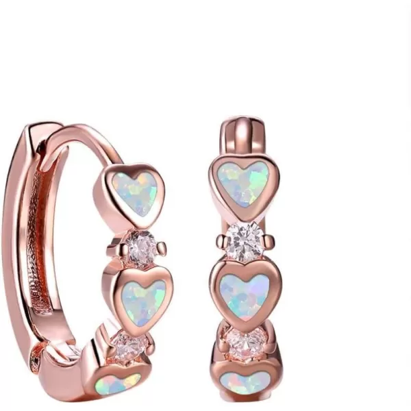 Opal Love Heart Hoop Earrings for Women Girls Teens 14K Rose Gold Plated Cubic Zirconia Huggie Small Hoops Cartilage Hypoallergenic NickelFree Dainty Birthday Anniversary Jewelry GiftsRose Gold White