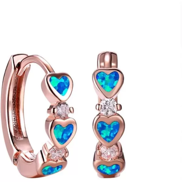 Opal Love Heart Hoop Earrings for Women Girls Teens 14K Rose Gold Plated Cubic Zirconia Huggie Small Hoops Cartilage Hypoallergenic NickelFree Dainty Birthday Anniversary Jewelry GiftsRose Gold Blue