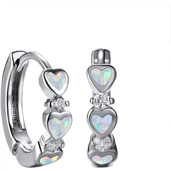 Opal Love Heart Hoop Earrings for Women Girls Teens 14K Rose Gold Plated Cubic Zirconia Huggie Small Hoops Cartilage Hypoallergenic NickelFree Dainty Birthday Anniversary Jewelry GiftsSilver White