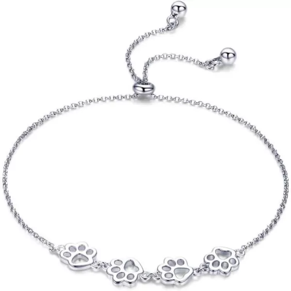 Paw Bracelet for Women Girls Sterling Silver 14 Gold Cute Delicate Polished Puppy Dog Cat Kitten Paw Print Ball Bead Adjustable Charm Link Bracelets for Pet Lover Animal Keepsake Jewelrysilver