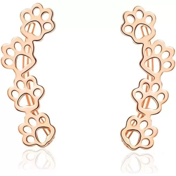Paw Ear Cuff Wrap Crawler Climber Earrings for Women Teen Girls Sterling Silver Studs Clip On Cute Dog Cat Pin Hypoallergenic Jewelry14K Rose Gold