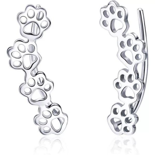 Paw Ear Cuff Wrap Crawler Climber Earrings for Women Teen Girls Sterling Silver Studs Clip On Cute Dog Cat Pin Hypoallergenic JewelrySilver