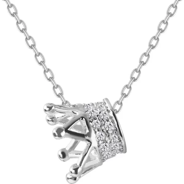 Princess Crown Charm Necklace for Women Girls 925 Sterling Silver Delicate Cute Crystal CZ Queen Royal Tiara Pendant Luck Choker 18 Silver Chain Adjustable Dainty Wedding Jewelry Birthday Gift BoxSilver