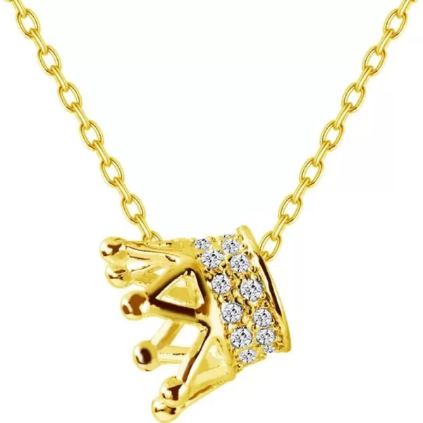 Princess Crown Charm Necklace for Women Girls 925 Sterling Silver Delicate Cute Crystal CZ Queen Royal Tiara Pendant Luck Choker 18 Silver Chain Adjustable Dainty Wedding Jewelry Birthday Gift BoxGold Plated