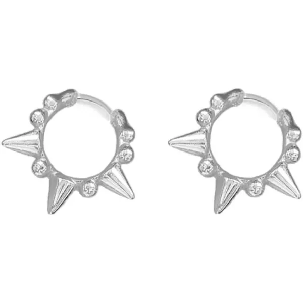 Punk Ball Bead Spikes Stud Small Hoop Earrings for Women Teen Girls 925 Sterling Silver Mini Dot Charms Huggie Hoops Cuff Cartilage Stud Tragus Helix Wrap Earrings Rock Fashion JewelrySilver