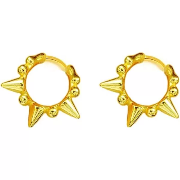 Punk Ball Bead Spikes Stud Small Hoop Earrings for Women Teen Girls 925 Sterling Silver Mini Dot Charms Huggie Hoops Cuff Cartilage Stud Tragus Helix Wrap Earrings Rock Fashion JewelryGold Plated