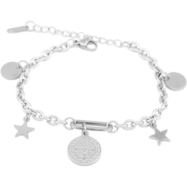 Punk Star Coin Charms Bracelet Anklet for Women Girls Stanless Steel Vintage Round Disc Cross Engraved Adjustable Curb Link Chain Fashion Christmas Birthday Holiday BFF JewelryPunk Star Coin Charms Bracelet Anklet for Women Girls Stanless Steel Vintage Round Disc Cross Engraved Adjustable Curb Link Chain Fashion Christmas Birthday Holiday BFF Jewelry