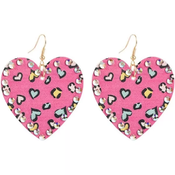 Retro Leather Love Heart Drop Earrrings for Women Girls AB Crystal Long Big Leopard Print Statement Drop Dangle Hook Handmade Lightweight Beachy Christmas Holiday Y2K Jewelry PinkRetro Leather Love Heart Drop Earrrings for Women Girls AB Crystal Long Big Leopard Print Statement Drop Dangle Hook Handmade Lightweight Beachy Christmas Holiday Y2K Jewelry Pink